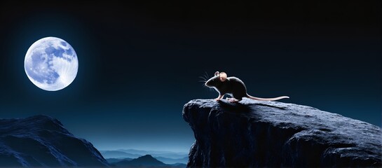 Fullmoon night landscape with mouse - 770070933