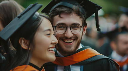 A photo of a graduate's beaming smile as they share a special moment with a loved one - love and purity, beauty and lightness, happiness and joy