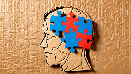 Head silhouette and puzzle pieces. Mental health - 770070971
