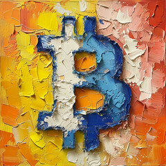 bitcoin art logo, oil painting with visible brush ductus - obrazy, fototapety, plakaty