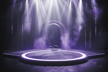 An empty stage with lights shining on it
