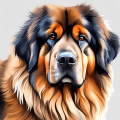 Stunning cute, funny and charming portrait of the Tibetan Mastiff breed in watercolor style on a white background. Generative AI - obrazy, fototapety, plakaty