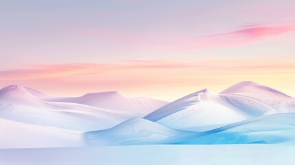 Abstract winter landscape with snow-covered hills and a pastel-colored sky