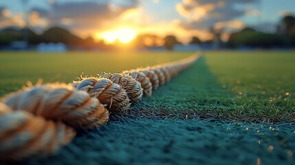 Explore the elegant geometry of a cricket boundary rope, gracefully delineating the playing field while bearing witness to the triumphs and challenges of the game.