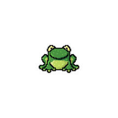 Pixelated image of smiling green frog 