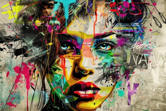 A beautiful woman's face made of abstract elements