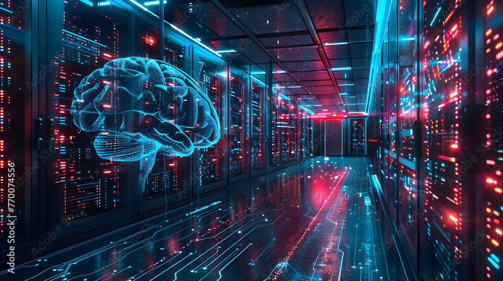 Wall mural digital brain connected to data center. artificial intelligence concept.