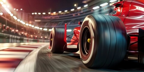 High speed racing, formula one, racing car, competition, finish line on the track, championship