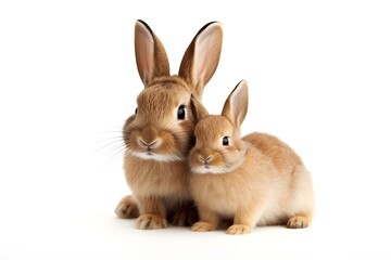 Rabbit Mother and Kit on White Background