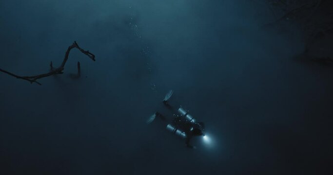 Lone Diver in the fog in Yucatan