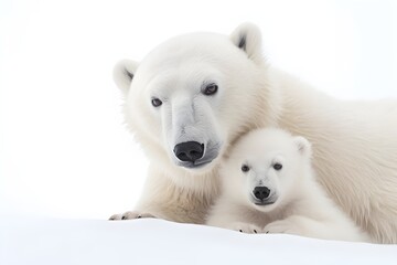 Polar Bear and Cub with White Background