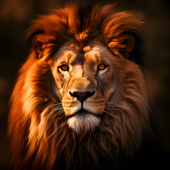Portrait of a male lion in the jungle