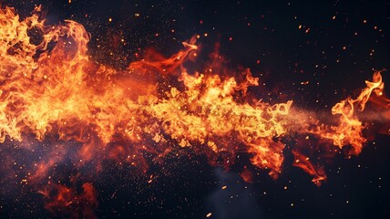 Realistic fiery explosion over a black background - obrazy, fototapety, plakaty
