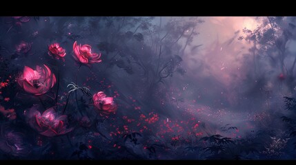 beautiful dark fantasy flowers as wallpaper header landscape background