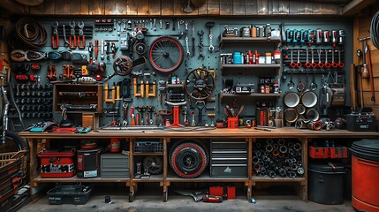 Explore the artistry of a tire patch kit, its compact components arranged with precision against a backdrop of tools, each one a testament to the art of bicycle repair.