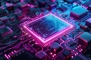 Neon Circuitry: A Glimpse into Advanced Technology - obrazy, fototapety, plakaty