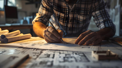 Fototapeta premium Professional architect planning building concept in new project 
