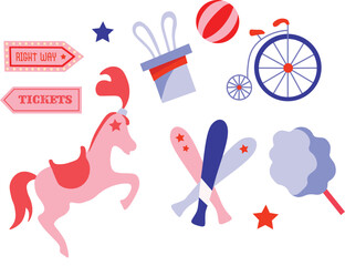 Circus vintage cute vector illustration set