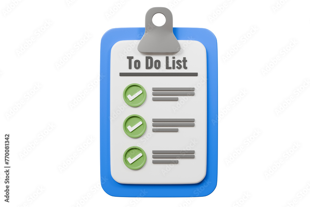 Poster 3d to do list paper sheet with checkmark icon concept. all tasks are completed. planning sign design