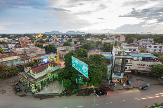 monywa, myanmar. 30th august, 2019: pnoramic view of monywa city, myanmar