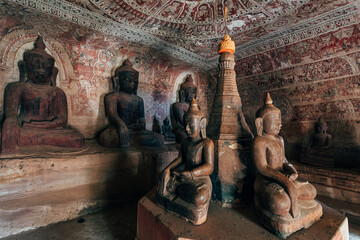 views of pho win taung caves in monywa, myanmar