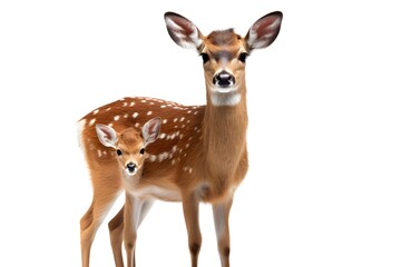 Deer and Her Baby Close-up View on White Background