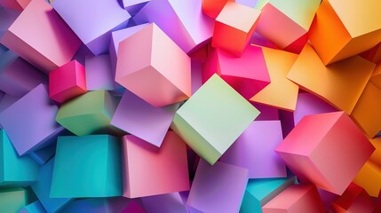 Colorful abstract SQUARE shapes graphic background, 3d render, 3d illustration
