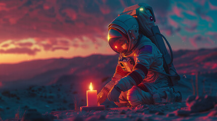 An astronaut with a candle