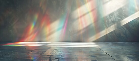 Photo and product mockups presentation featuring a blurred overlay effect. Scene includes an empty space with a gray background, organic drop shadows,