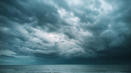 Dark clouds over the sea. Black dramatic storm cloud. Landscapes photography
