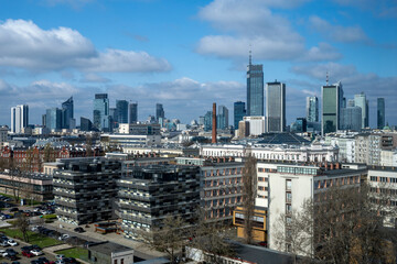 Warsaw panorama during sunny day - obrazy, fototapety, plakaty