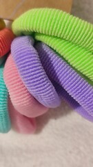 bright multi-colored fabric hair ties, women's accessories, objects 