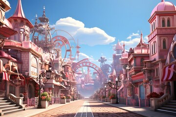 Amusement park in a beautiful summer day. 3d rendering