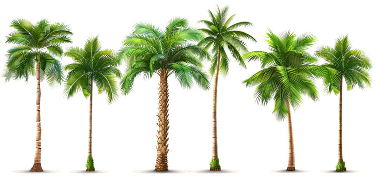 Palm trees isolated on white background, beautiful vectro palma tree set vector illustration