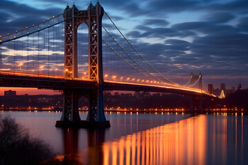 Fototapeta na wymiar Twilight beauty: George Washington Bridge spanning over city's night lights