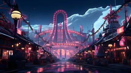 Foto auf Leinwand Amusement park at night - 3D Rendered Illustration © Iman