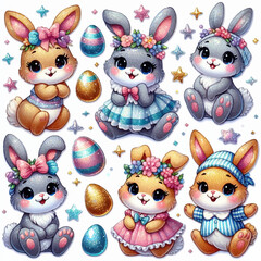 bunnies set of easter stickers