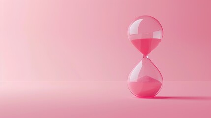 hourglass located on a pink background. The hourglass is partially filled with sand flowing from the upper chamber to the lower chamber.AI generated image