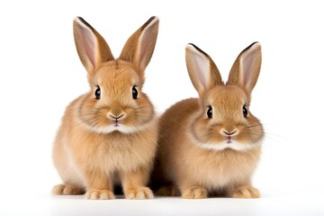 Fototapeta na wymiar Rabbit Mother and Kit Close-up on White Background