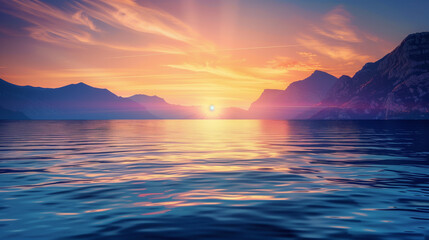 Breathtaking Sunset Over Serene Mountain Lake - Scenic Nature Wallpaper