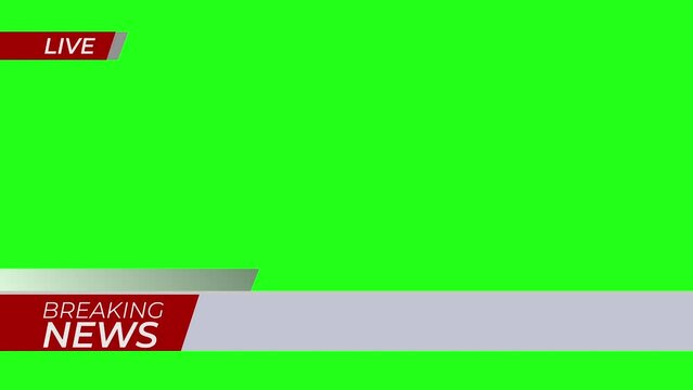 Breaking News - Lower third live breaking news brackground green screen and seamless looping ticker with blank text boxes.