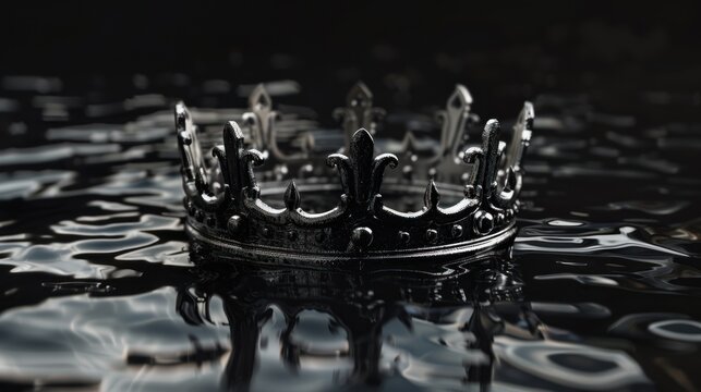King crown with shadow on water isolated black background. AI generated image