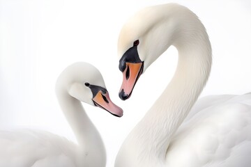 Swan Mother and Signet Close-up with White Background