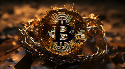 Barbed Wire bitcoin - obrazy, fototapety, plakaty