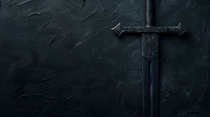 Medieval Sword on Dark Textured Background - Antique Weaponry Concept - obrazy, fototapety, plakaty