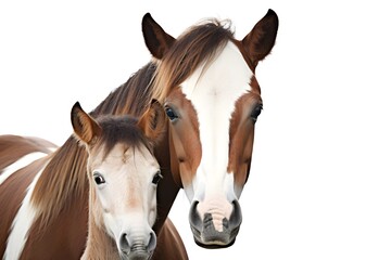 Mare and Foal Close-up with White Background