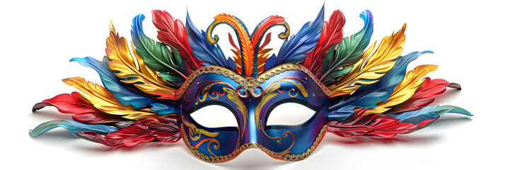 Barazil Festival Venetian Carnival Mask ,Carnival feather mask with party decoration material on pink background
