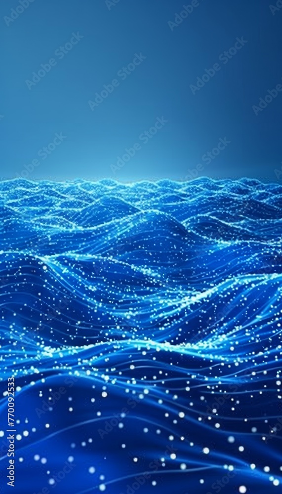 Poster technology network connection of data particles symbolizing information flow in it system