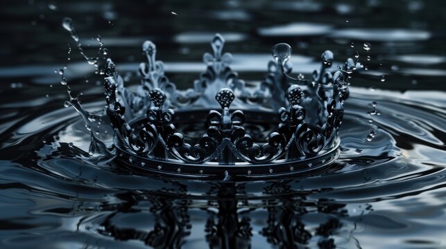 King crown with shadow on water isolated black background. AI generated image