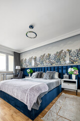 Stylish bedroom in gray finishing